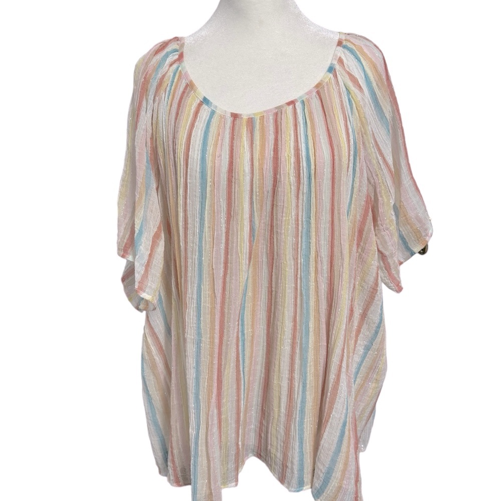 Mes Demoiselles Paris s/s striped cotton gauze blouse. Size 36 (XL). EUC